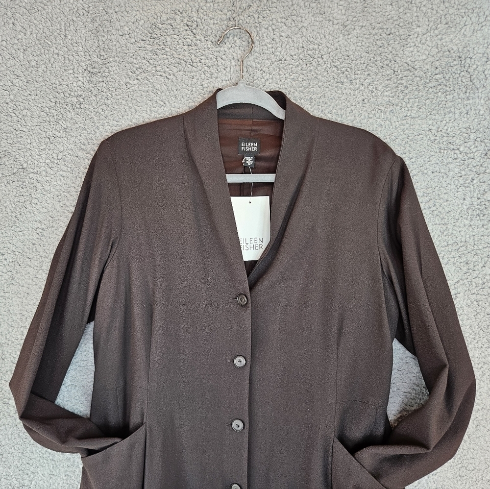 Eileen Fisher Womens Brown Wool Blend Coat Sz M Dress Coat Suit Coat Pockets - Picture 2 of 11